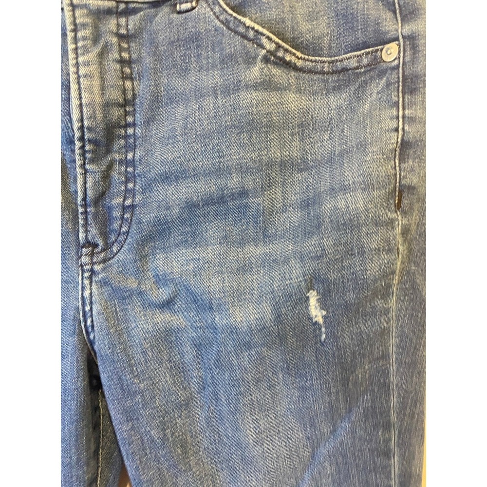Express Skinny High Rise Hyper Stretch Distressed Jeans Blue Raw Hem Size 8R - Picture 6 of 7